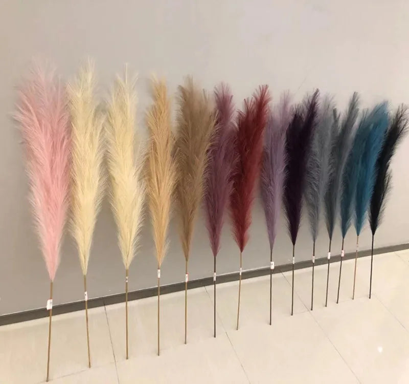 H05005 Hot Sale 110cm 18 Branch Silk Fake Pampas Grass Wholesale Wedding Decor Large Beige Fake Artificial Pampas Grass
