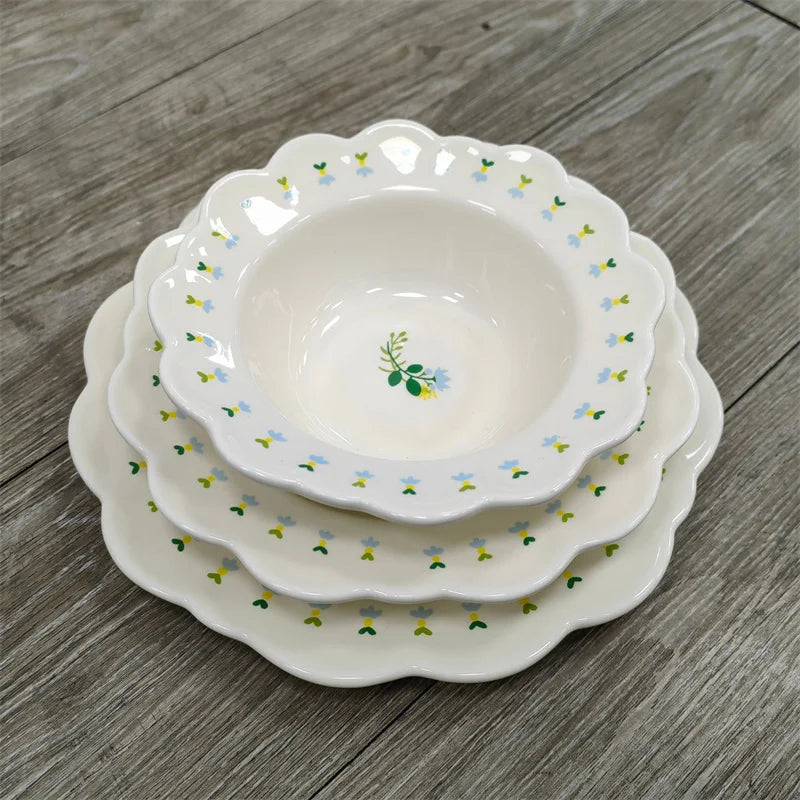 Solhui Vintage Ceramic Plate Set Dinnerware Salad Bowl Soup Plates