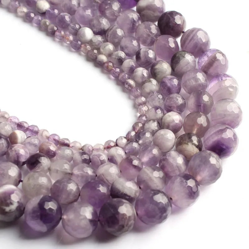Natural 6/8/10/12MM Faceted Flower Purple Amethyst Stone Semi Gemstone Loose Beads Kuoyu Brand 38cm Strand for Jewelry Making