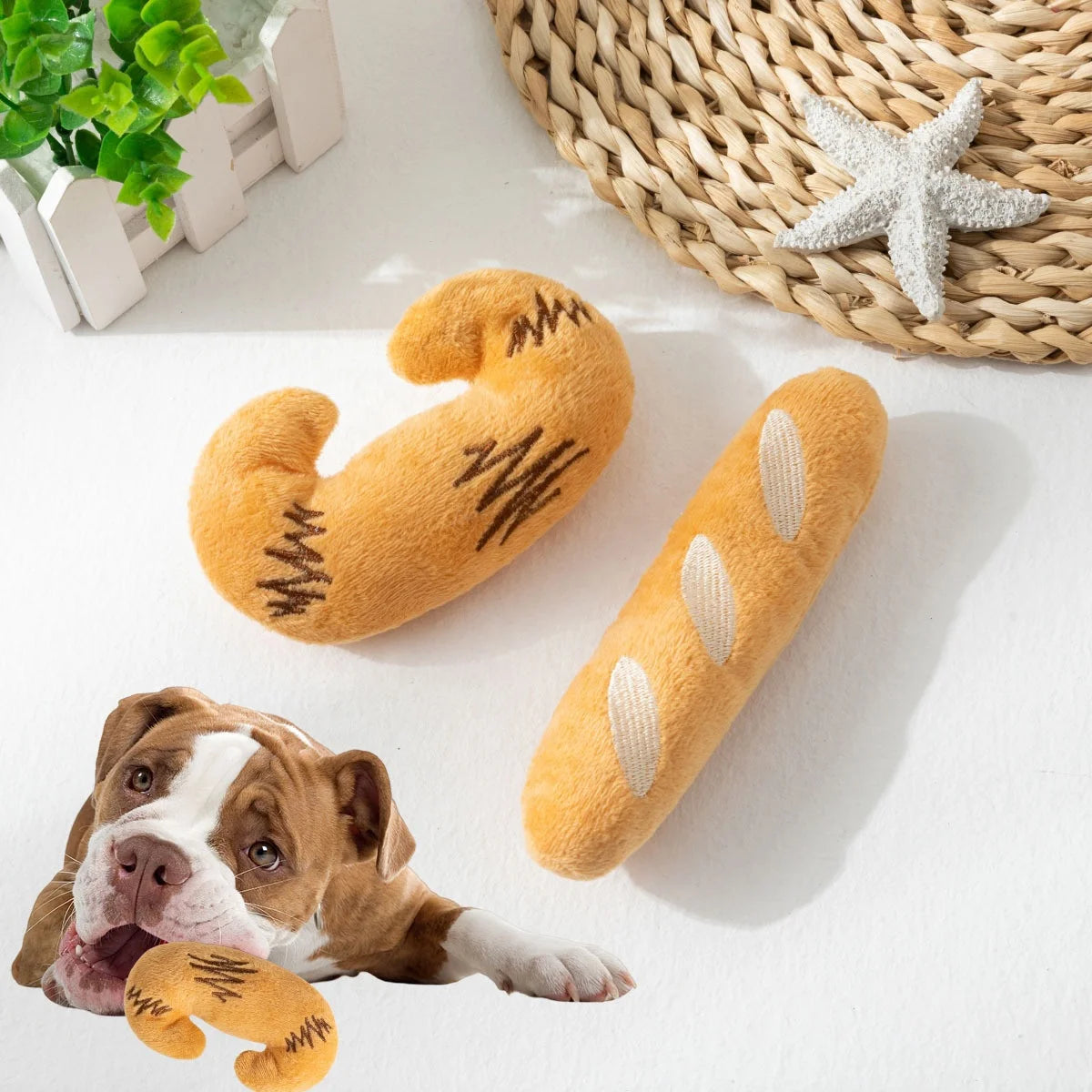 Cartoon Cute Bread-Shaped Squeaky Boredom Buster Pet Plush Toy Bite-Resistant Soft Catnip-Interactive Indoor Use Dog & Cat Toy