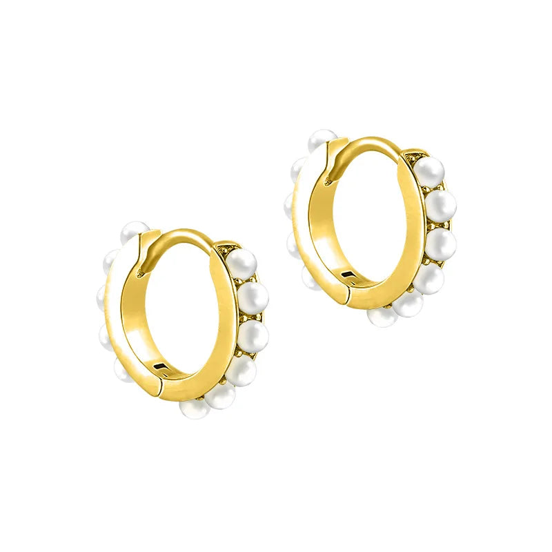 925 Sterling Silver Pearl Pave Huggie Earring Minimalist Silver Jewelry