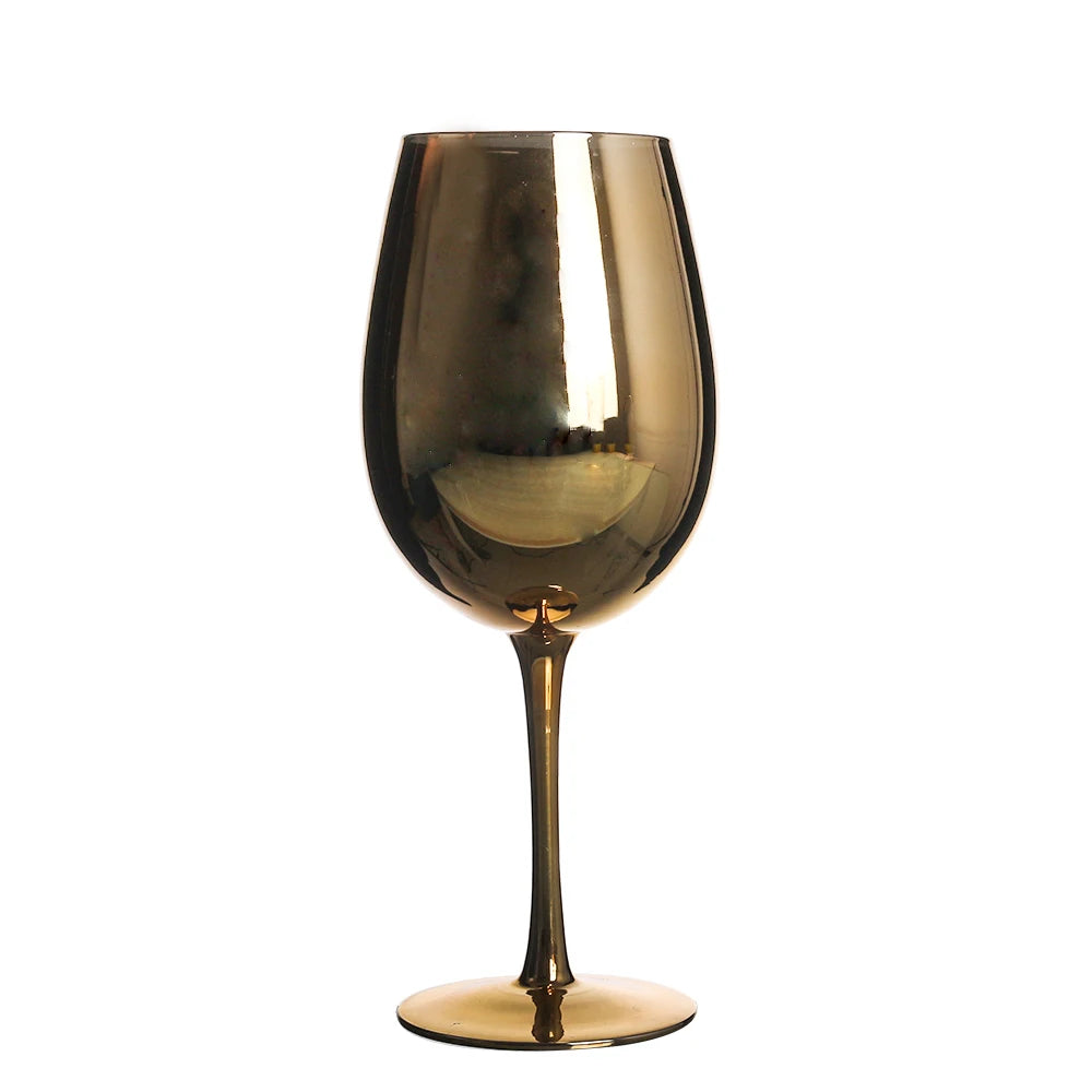 Custom Handmade Electroplate Gold pink Red Wine Mirror Goblet Glass