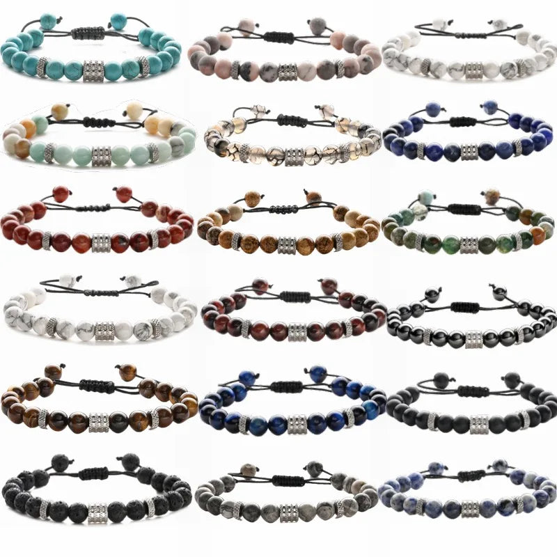 MIENTER Gemstone Bead Bracelets Healing Crystal Bracelet Natural Stone Adjustable Beaded Bracelet Unisex for Women Men