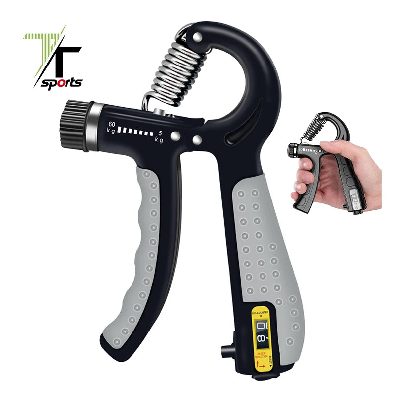 TTSPORTS Hot Sale Adjustable Spring Hand Grip with Digital Counter Strength Trainer Muscle Relax Steel