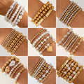 2025 Latest 5 6 7Pcs/Set Trendy Gold Silver Color Beaded Elastic Bracelet Set for Fashion Women Jewelry Italiana Bracelet Set