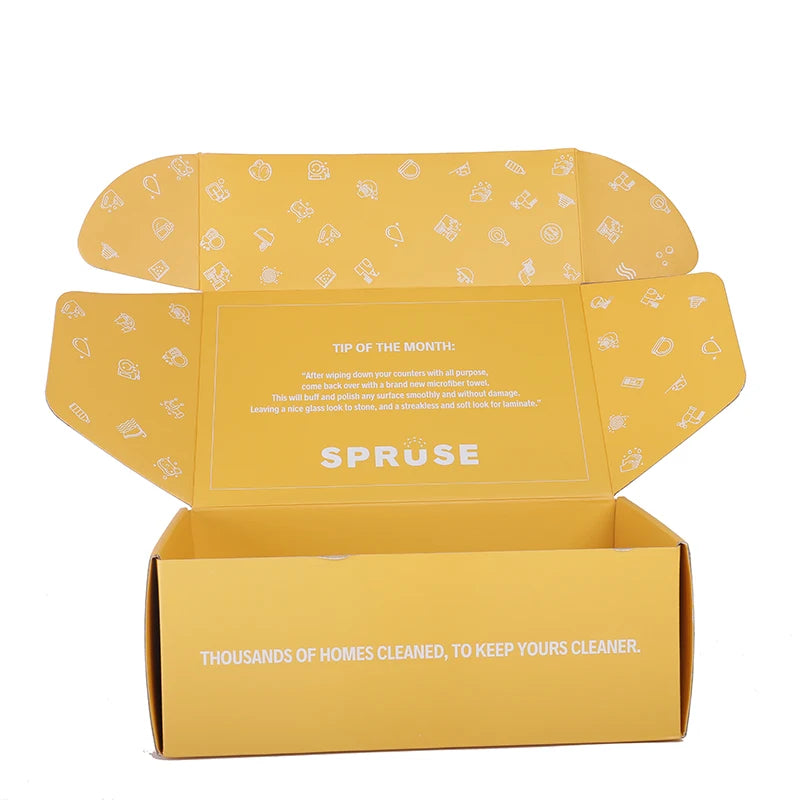 Custom Printed Yellow Corrugated Cardboard Mailer Boxes Cosmetic Shipping Packing Paper Gift Packaging Box