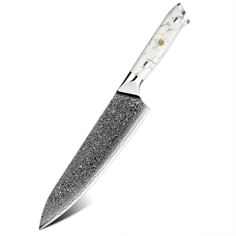 Amber White Turquoise Stone Handle 8inch 67 Layers VG10 Damascus Steel Chef Knife with Custom Logo