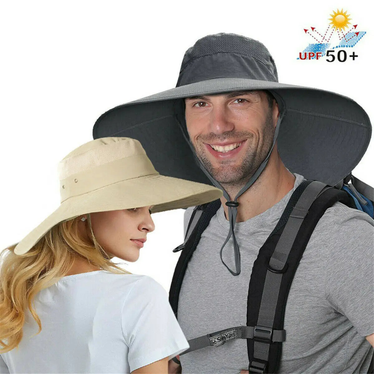 Men Women Large Wide Brim Sun Hat Breathable Bucket Hat Summer Hiking Fishing UV Protection