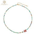 18K Real Gold Plated Coral Turquoise Necklace Colorful Freshwater Pearl Handmade Y2k Necklace for Engagement