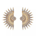 EM1032 Hot Sale Antique Silver Gold Black Plated Rhinestone Crystal Evil Eyes Fan Shape Stud Earrings for Women