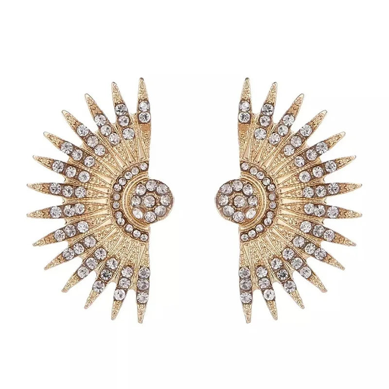 EM1032 Hot Sale Antique Silver Gold Black Plated Rhinestone Crystal Evil Eyes Fan Shape Stud Earrings for Women