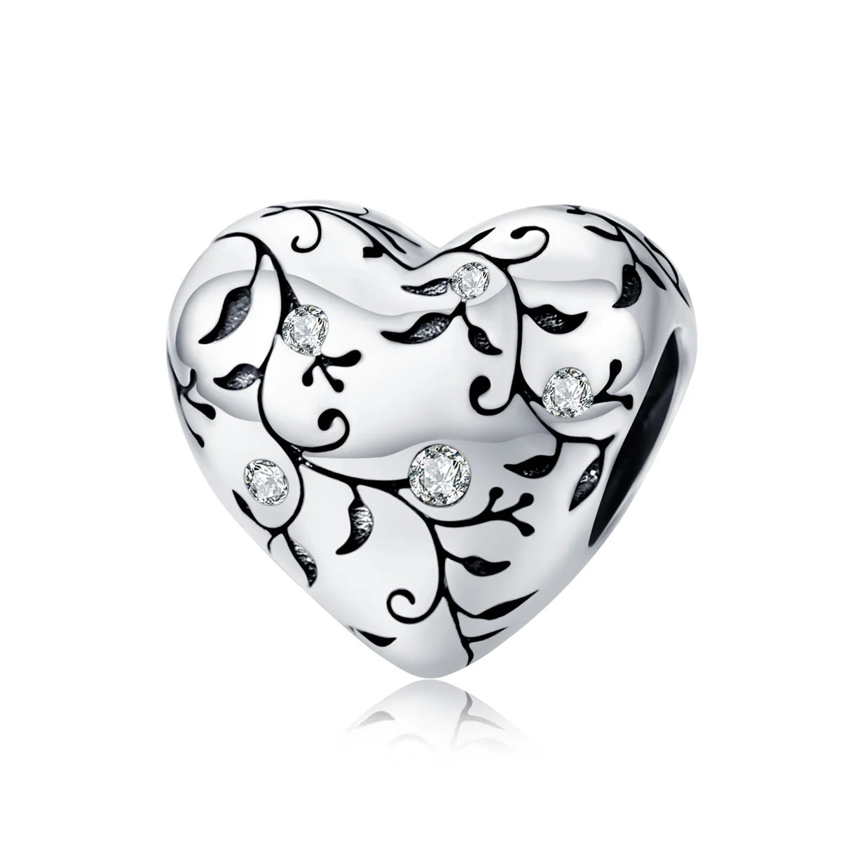 Factory 2 Color 925 Sterling Silver Flower Retro Patterns Heart Beads Rose Gold Charm Fit Bracelet Pendant DIY Jewelry SCC1323