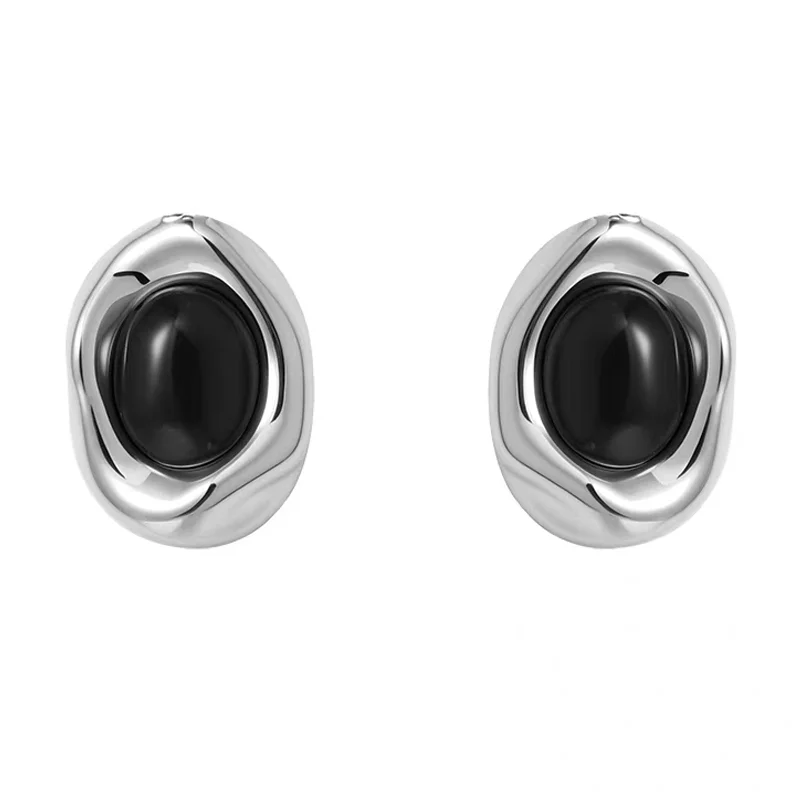 2025 New Brass Gold Plated Silver Color Irregular Natural Tiger Eye Stone Onyx Stud Earrings for Women Jewelry Factory Wholesale