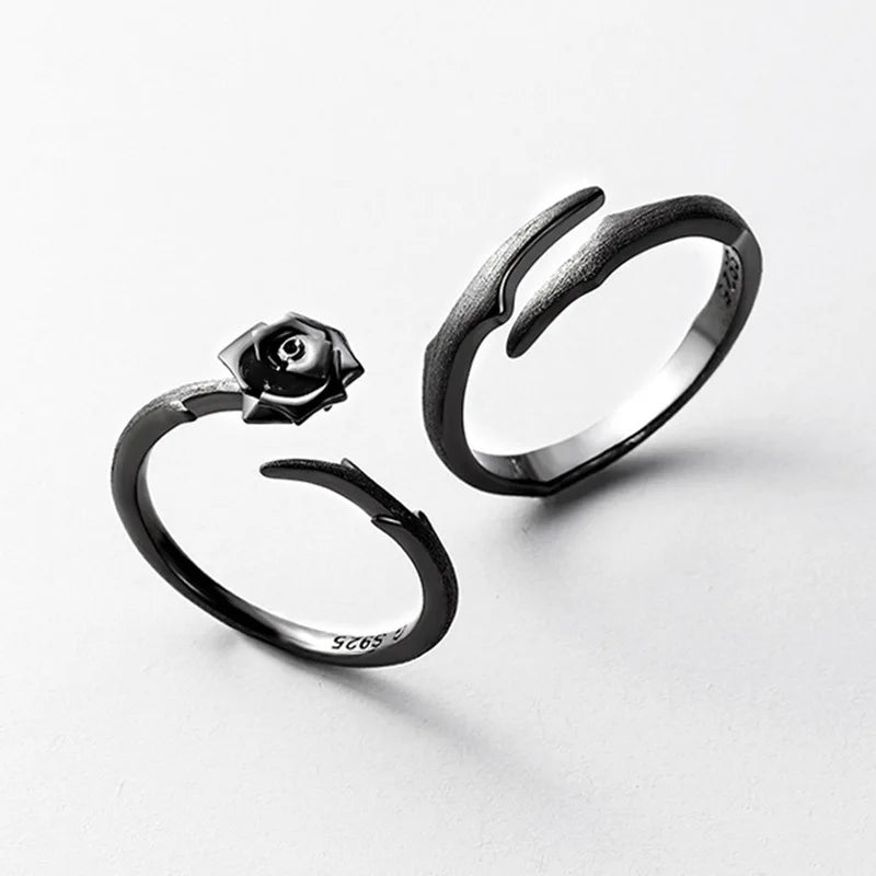 Vintage Black Rose Couple Ring Men Women Wholesale Adjustable Couple Ring Wedding Finger Jewelry Rose Couple Ring