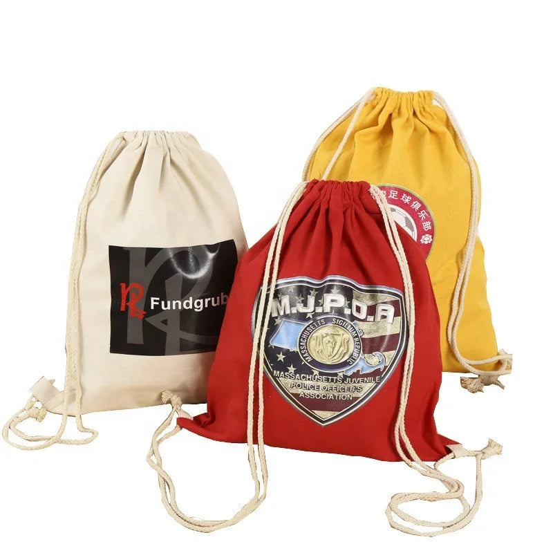 Custom Eco-Friendly Organic Muslin Cotton Pouch White Calico Cloth Canvas Drawstring Bag Logo Printed Dust Promotional Gift