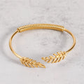 Fashion Tarnish Free 18K Gold Plated Stainless Steel Leaf Cuff Adjustable Bracelet  for Women Jewelry