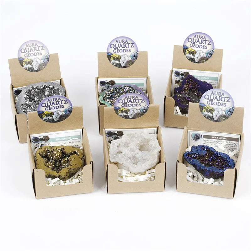 Hot Selling 6 Colors Natural Crystal Cave Agate Cornucopia Original Stone Electroplating Color Box Natural Stone