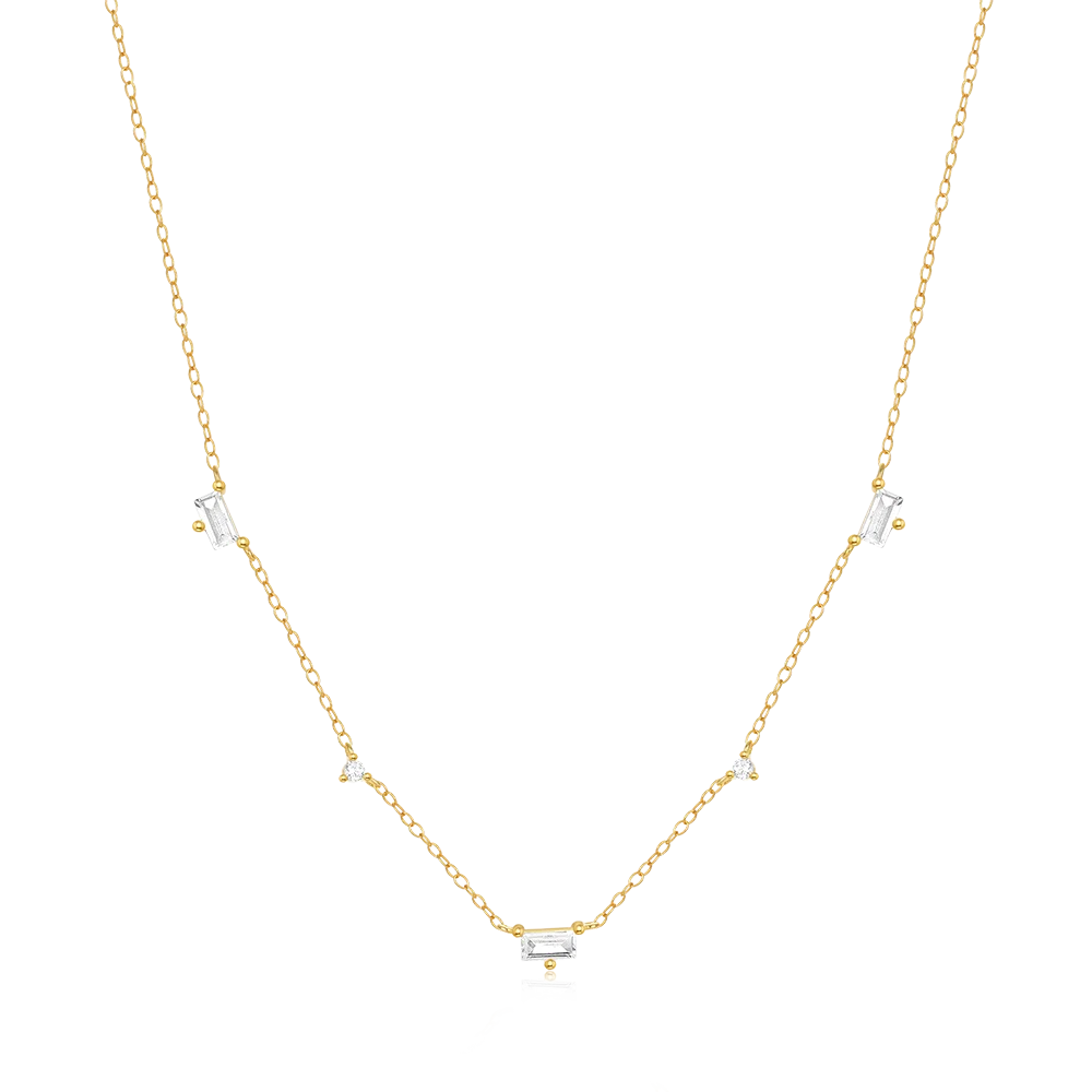 Fashion Jewelry Necklace 925 Sterling Silver Diamond Charm Necklace Round Rectangle square Zircon Gold Plated Necklace Women
