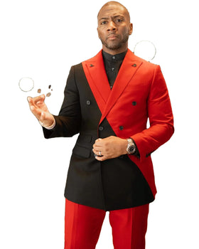 (Blazer+ Pants) Fashion Stitching Contrast Color Men Suit Party Prom Costume Wedding Tuxedos Groom Wear Double Breasted Jacket