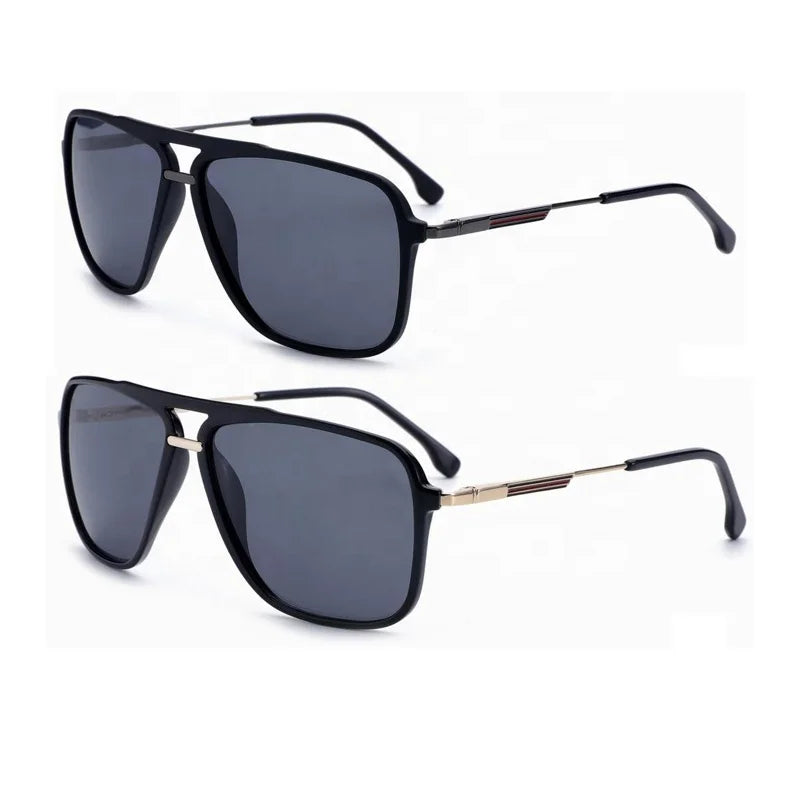 Wholesale Classic Trendy Ultra Slim Dual Bridge Aviation Sunglasses Polarized Blue Black Metal Frame Supper Light Weight for Men