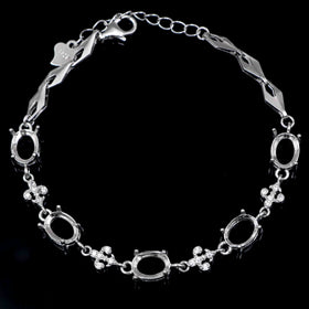 Sterling Silver 6*8mm Semi Mount Bracelet Empty Support Blank Claws Setting S925 Base Holder Without Center Stone Inlay for DIY