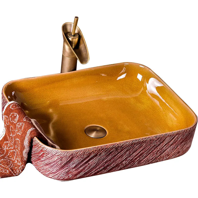 China Handmade Crack Glazed Inside Porcelain Fancy Sink  Basin Art Ceramic Wash Basin For Toilet and Garden