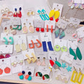 Mix Candy Color Sweet Earrings Fashion Acrylic Wooden Geometric Shape Contrasting Color Versatile Stud Earrings