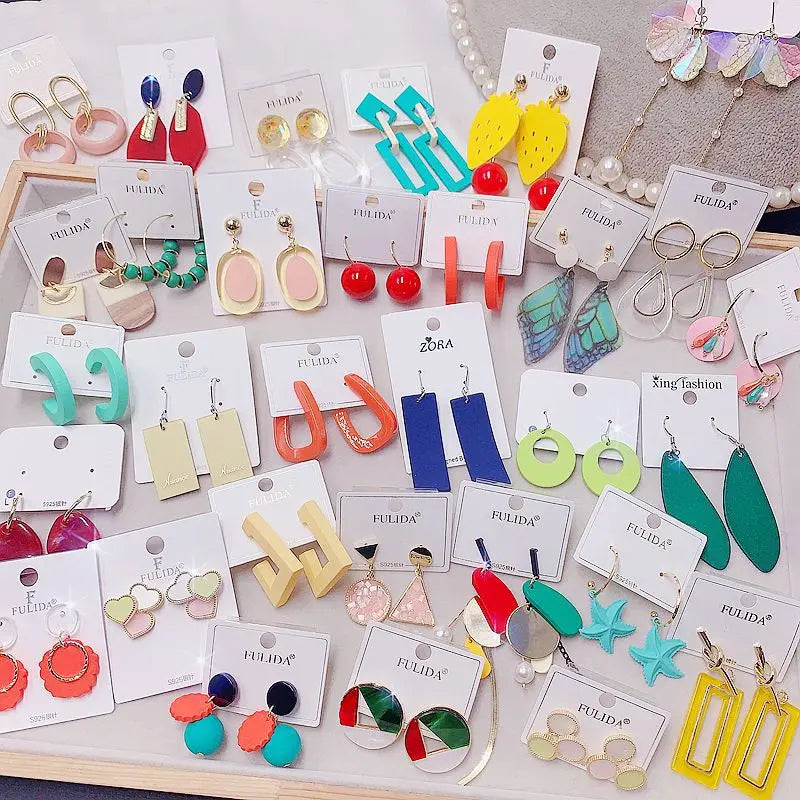 Mix Candy Color Sweet Earrings Fashion Acrylic Wooden Geometric Shape Contrasting Color Versatile Stud Earrings