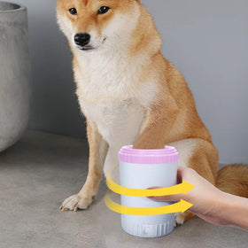 Portable Silicone Dog & Cat Paw Cleaner Cup with Automatic Scrubber and Grooming Brush for All Seasons