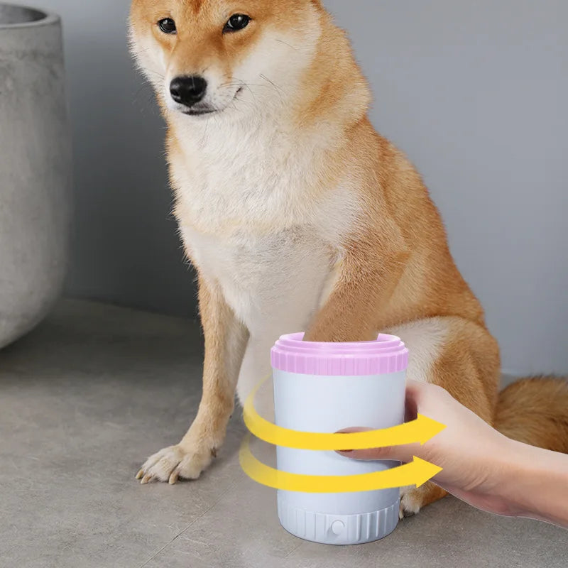Portable Silicone Dog & Cat Paw Cleaner Cup with Automatic Scrubber and Grooming Brush for All Seasons