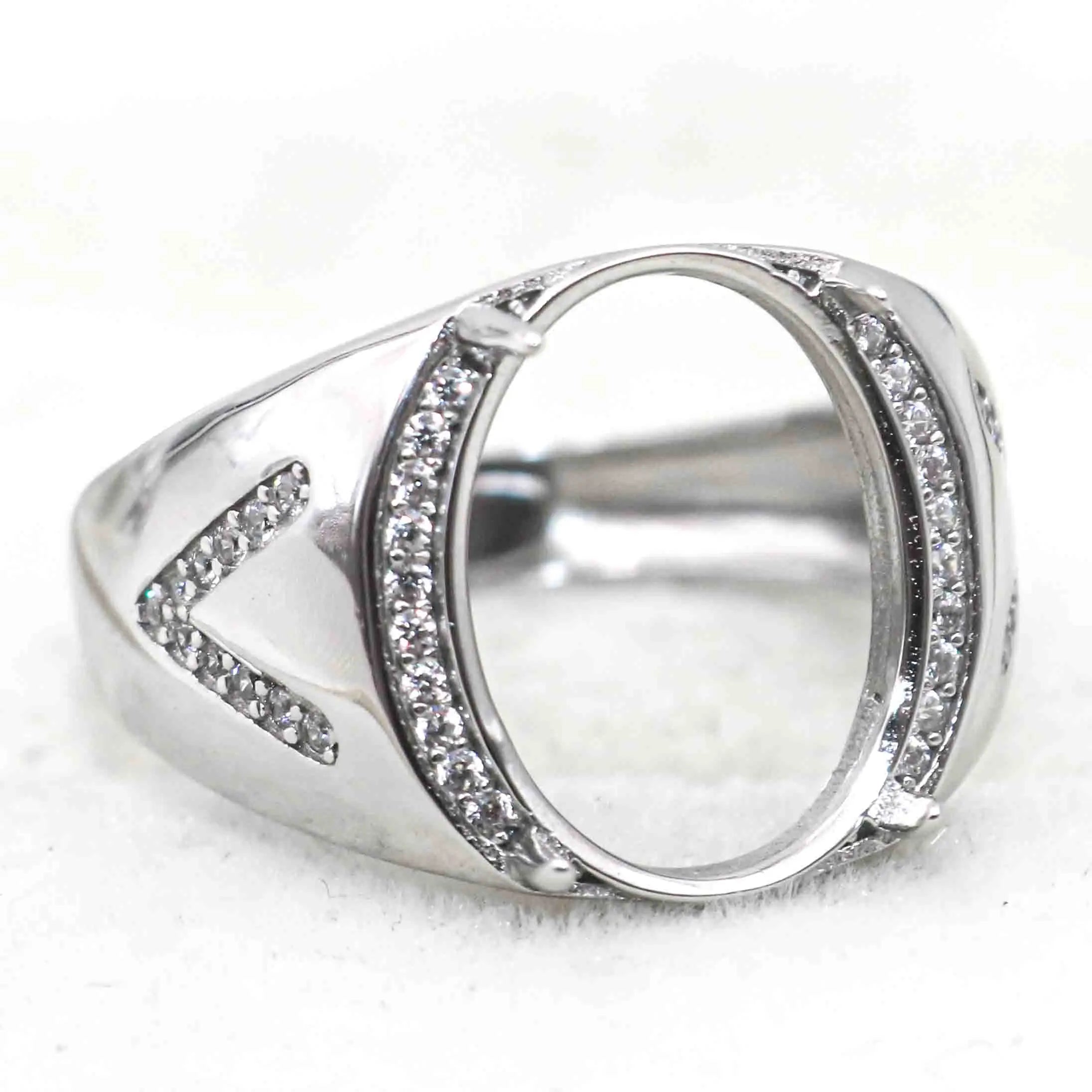 Sterling Silver 12*15mm Semi Mount Men Ring Empty Frame Support Blank Claw Setting S925 Base Without Center Stone for DIY Inlay