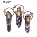 WT-P1623 Amazing Gorgeous Women Antique Copper Plated Amethyst Point Pendant Bohemian Vintage Purple Lace Stone Amethyst Pendant