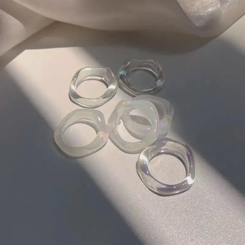 Fashion Clear Transparent Geometric Round Resin Band Ring Summer Colorful Milk White Geometric Resin Acrylic Finger Ring