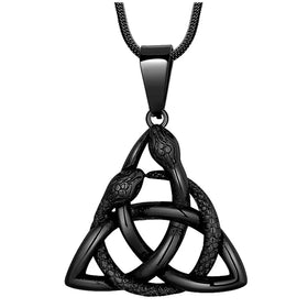 Celtic Knot Necklace Viking PendantCeltic Norse Triple Odin Horns Crescent Moon of Oden Horn Necklace Mens Stainless Steel