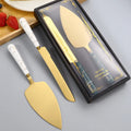 Luxury Wedding Flatware Cake Knife and Server Set Marble Ceramic Handle Stainless Steel Gold Pie Spatula with Gift Box