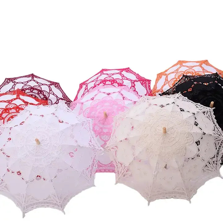 Guansen Handmade Lace Parasol Wedding Decoration Bamboo Handle  Bride Lace Umbrella