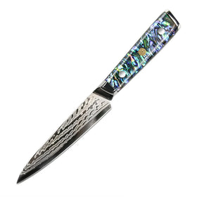 Amber 5 Inch Damascus 45 Layers Utility Knife with Abalone Handle