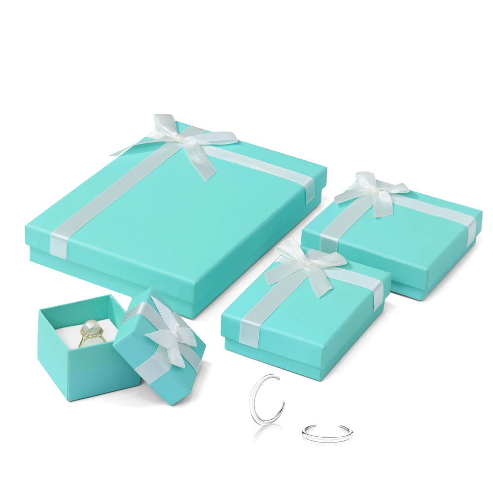 Portable Hot Welcome Cardboard Elegant Ribbon Bow Jewelry Paper Gift Box Fine Jewelry Rings Box Packaging Gift Boxes