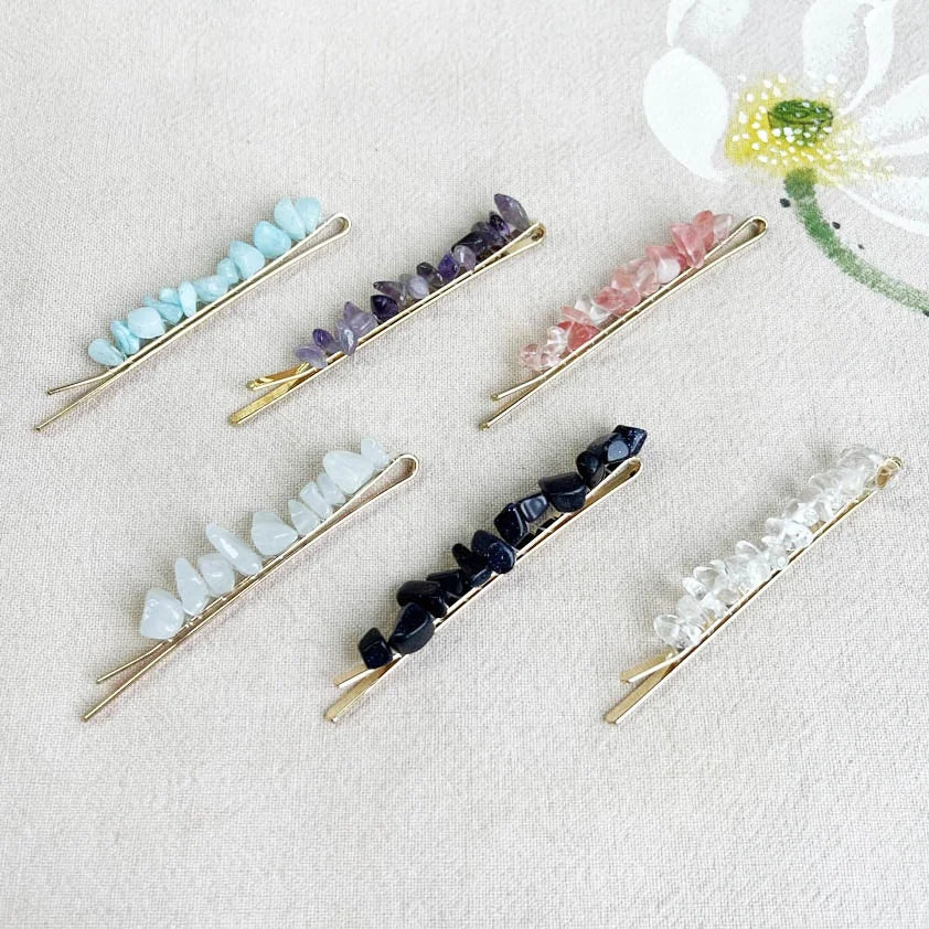 Eco-Friendly Polished Natural Crystal Gravel Chip Stone Healing Stones Hairpin Hair Clip