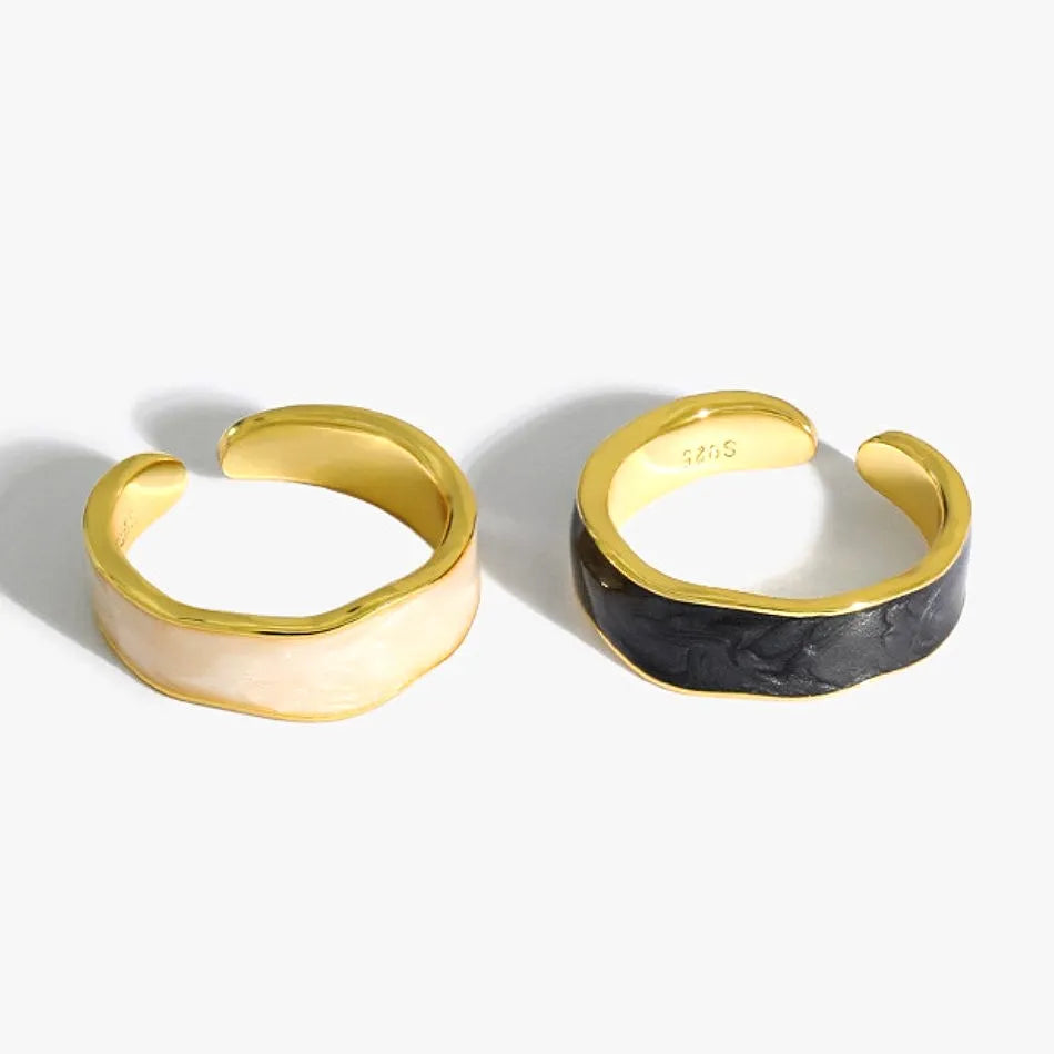 1232 Wholesale Trendy Enamel Rings 925 Sterling Silver Jewelry Irregular Rhodium Gold Jewelry for Women