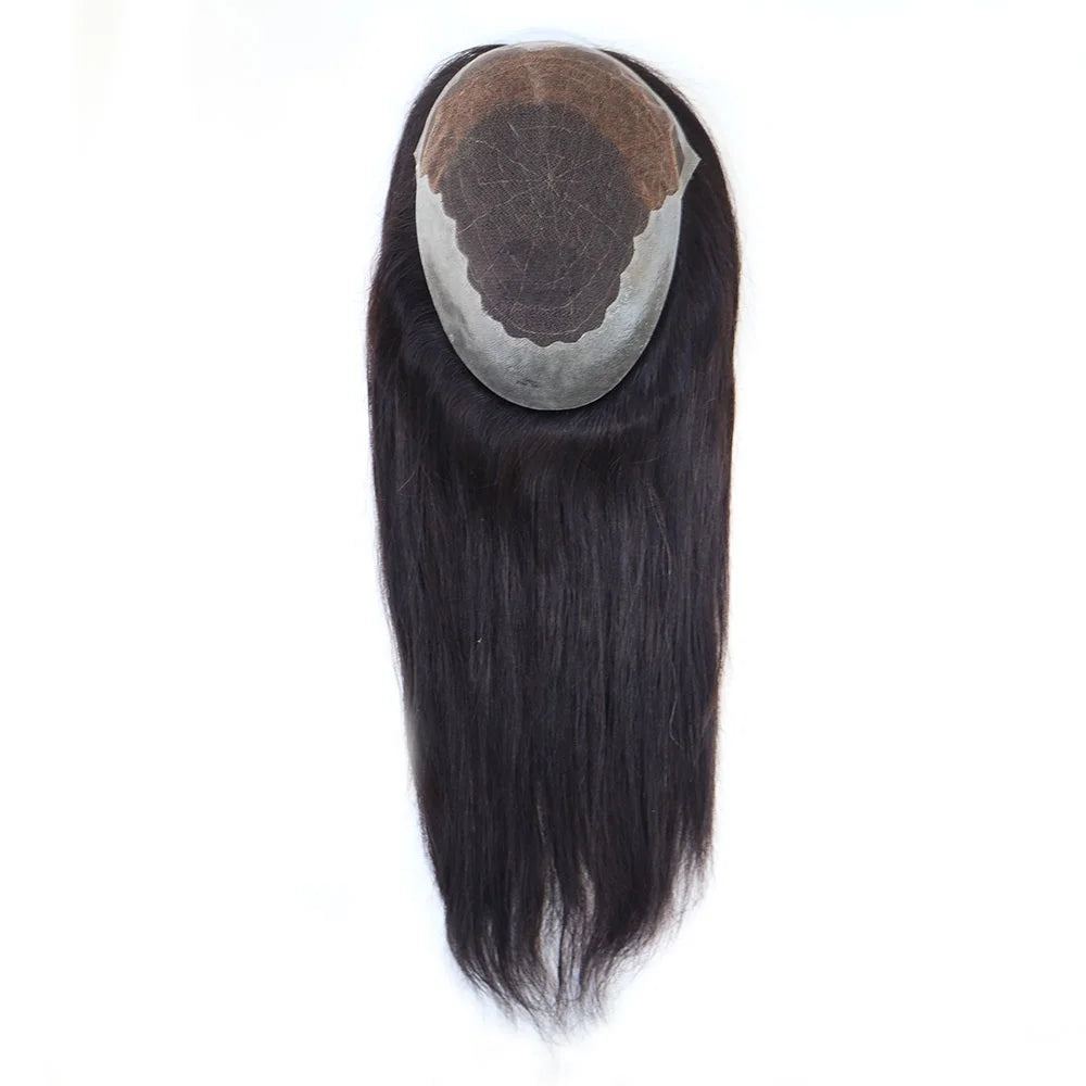 Stock Q6 16" Natural Straight Human Hair Toupee and Topper for Women