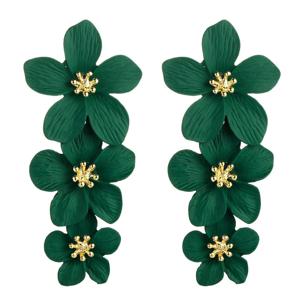 SC Hot Sale Baking Paint Long Earrings Colorful Gold Plated Long Earrings INS Fashion Multilayer Three Flower Dangle Earrings