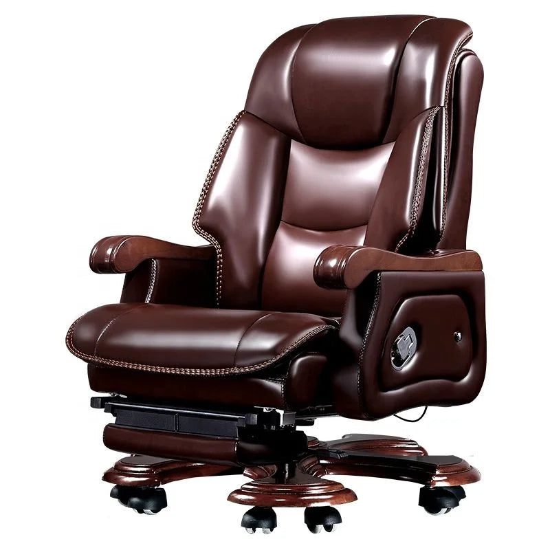 Leather CEO Office Chair With Massage Pedal Reclining Ergonomic
