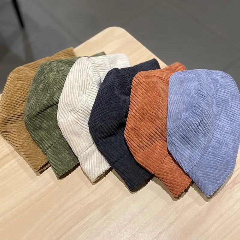 Custom Wholesale Corduroy Bucket Hats for Men and Women 3D Embroidery for Casual Outdoor Travel Scenes