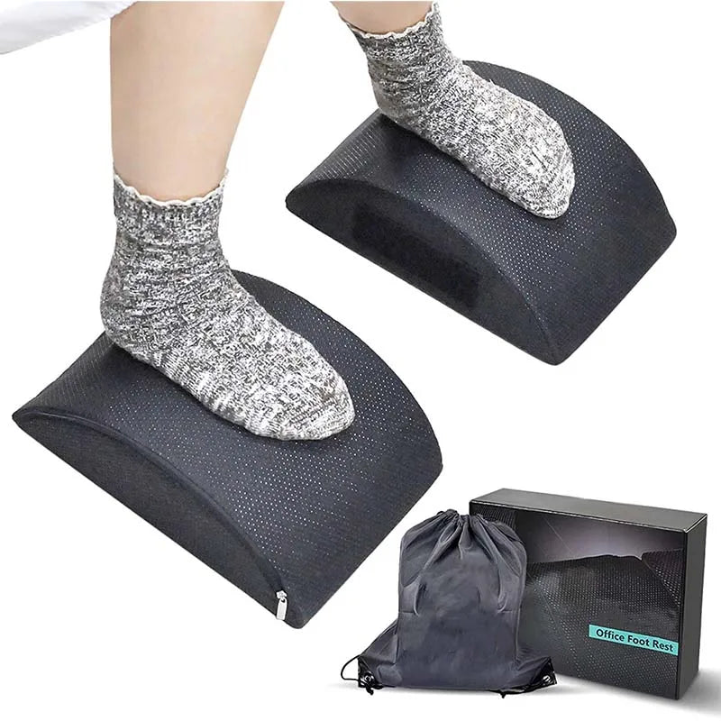 2 in 1 Ergonomic Memory Foam Under Desk Foot Rest Cushion for Office Travel & Airplane Use