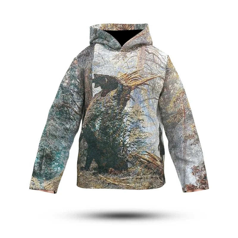 Quick Custom Design Winter Men's Eco-Friendly Breathable Hooded Collar Pullover Hoodie Woven Tapestry Polyester/Cotton Yarn Dyed