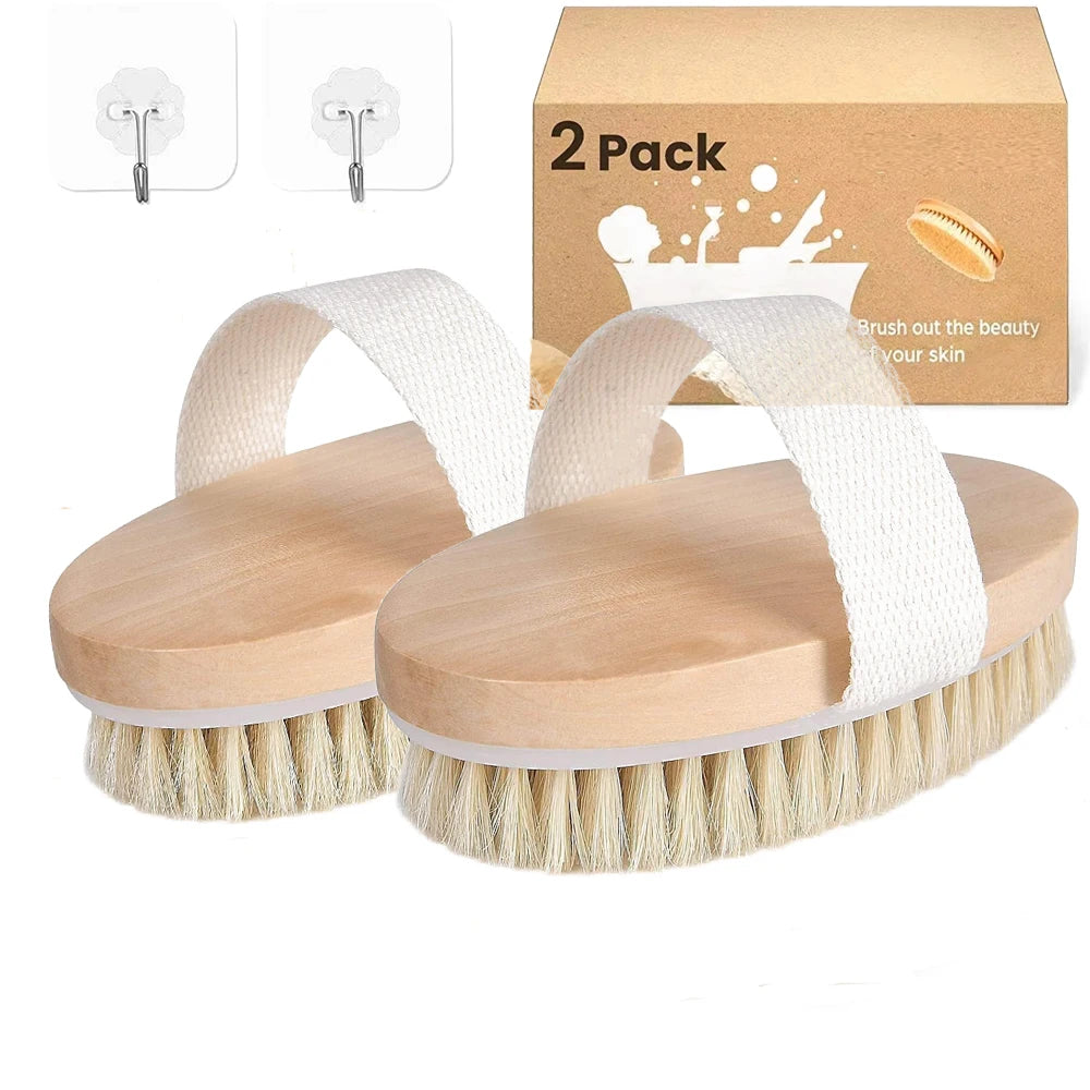 Dry Brush 2 Pack Dry Body Brush Bristles Metene Body Exfoliating Scrub Brush with Soft and Stiff Natural Cleaning Body Bamboo