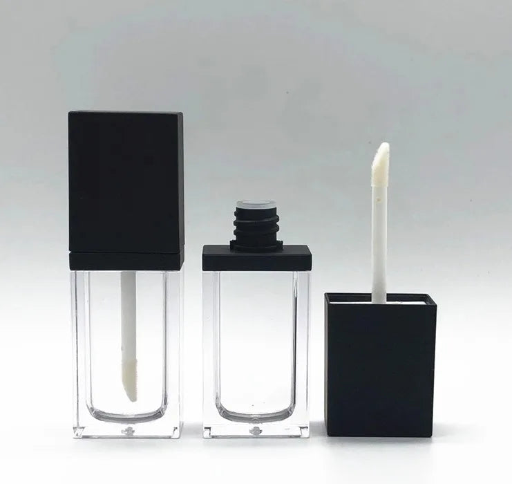 8ml Flat Square Shape Black Glossy Matte Clear Empty Plastic AS ABS Lip Gloss Tube Cosmetic Container