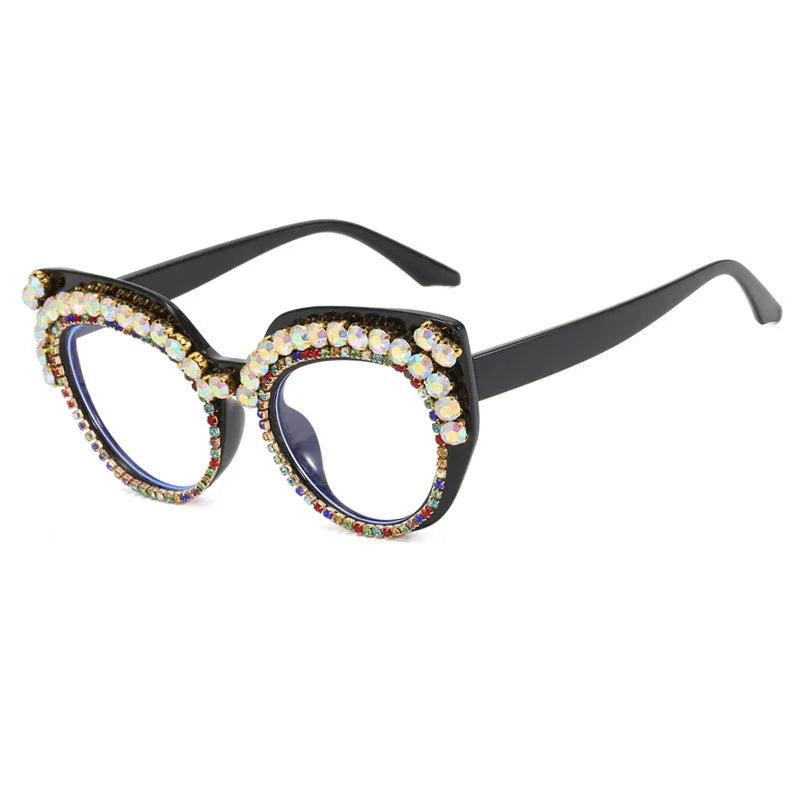 New Classic Oversized Frames Luxury Blue Light Glasses Women Retro Luxury Diamond Eyeglasses Frames Custom logo