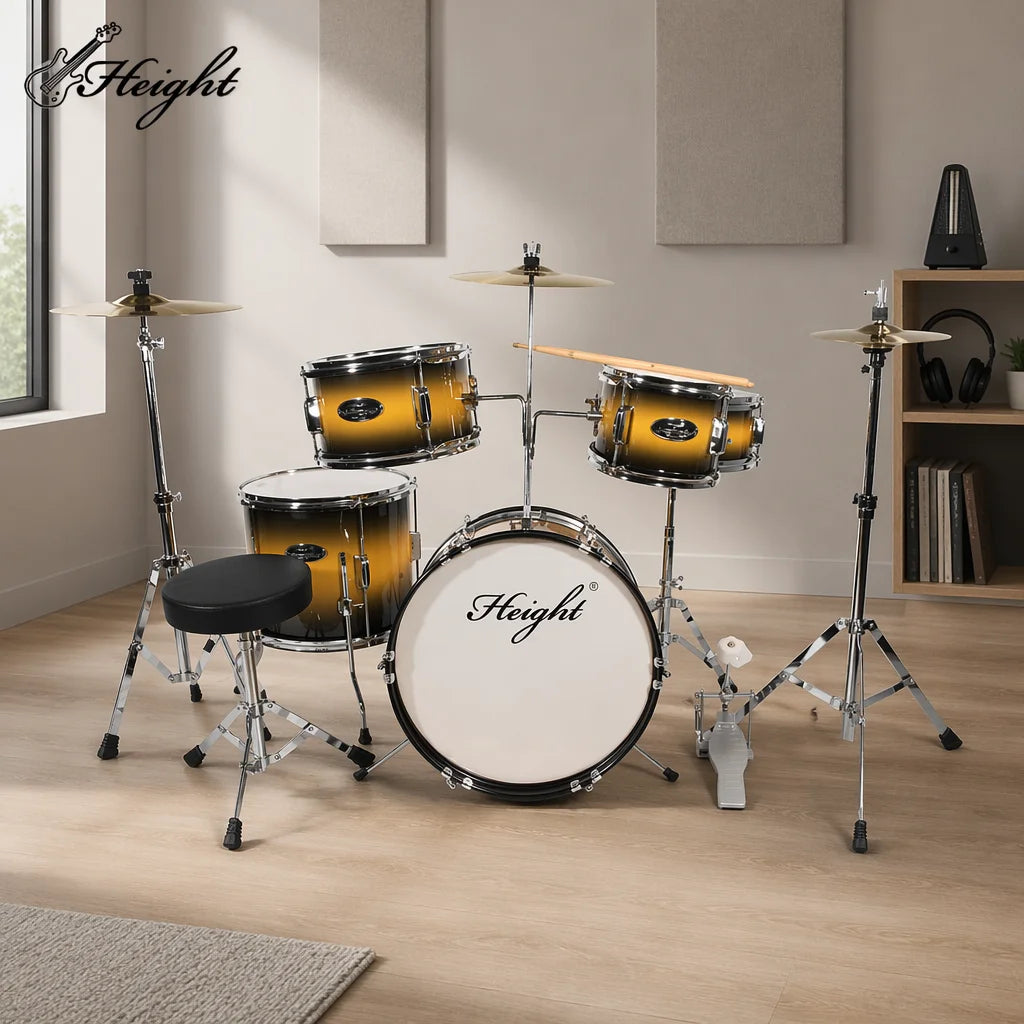 5 Piece Kids Drum Set Wooden Junior Drum Kit with Cymbals and Stool for Children Beginners